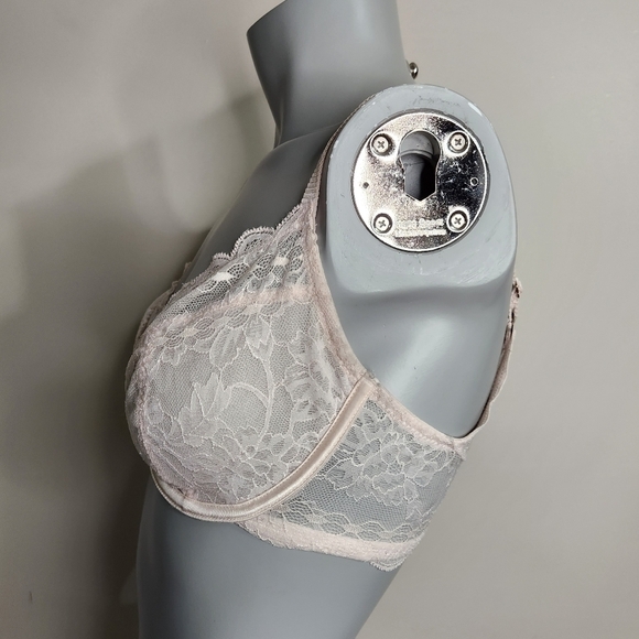 Le Mystere Peach Pink Deep V Lace Unpadded Sexy Bra Size 32 DDD/F - Picture 8 of 11